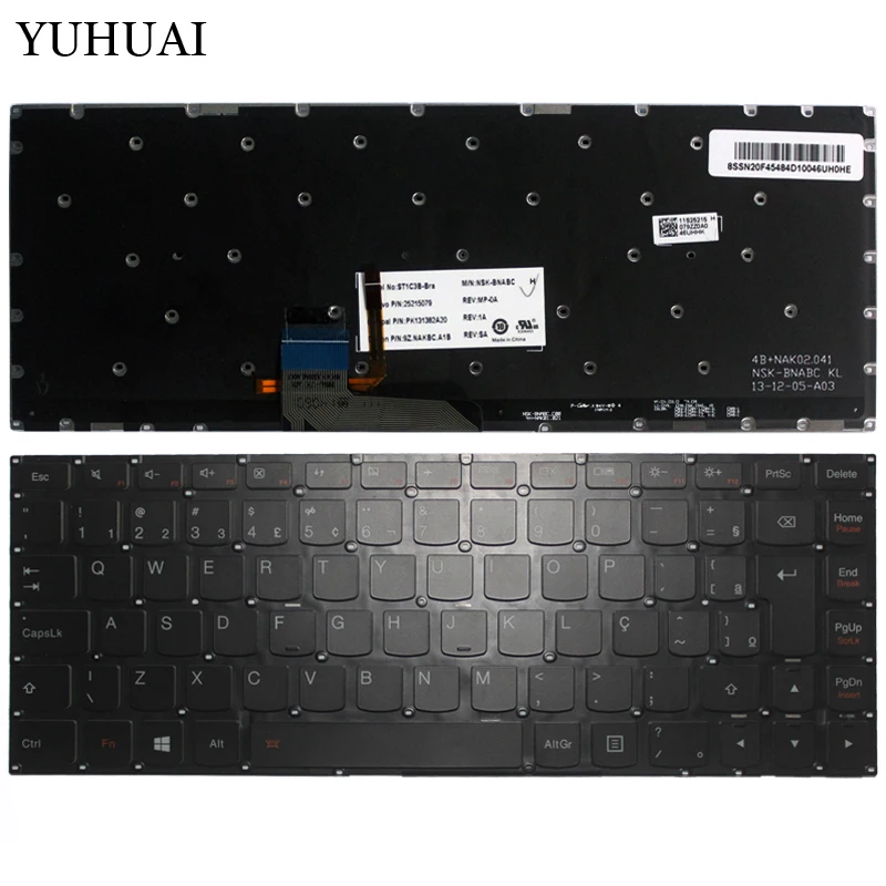 

100% Новая Бразильская Клавиатура для ноутбука Lenovo Ideapad yoga 2 13 14 Yoga2 13 U31 BR, клавиатура с подсветкой (не для pro) 25215079