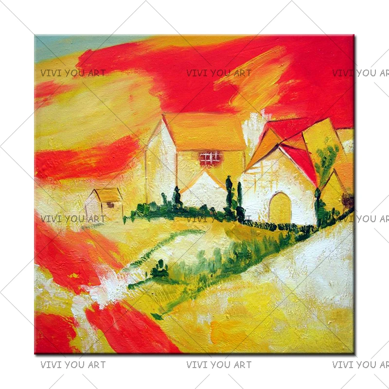 100% ручная работа Масляные картины абстрактные желтые красные небесные домашняя