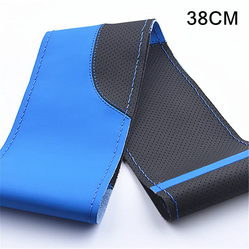 Blue 38cm SUNZM хорошая ручная штамповка дышащая впитывающая пот противоскользящая строчка дизайн синий плетеный чехол на руль - Название цвета: Blue 38cm