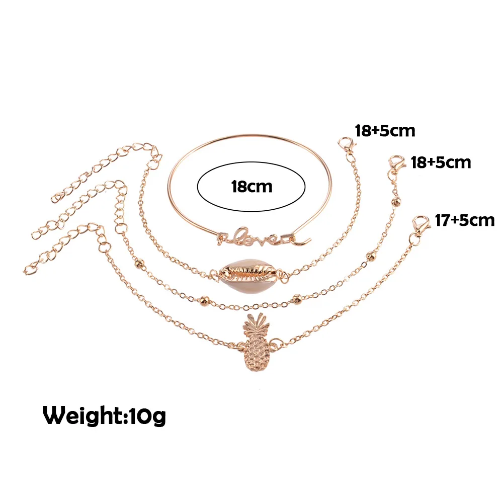 4 шт./компл. богемные женские браслеты с рисунком ананаса надписью в виде ракушки