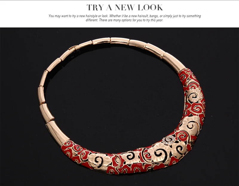 Necklace Bangle Stud Earrings Finger Ring Statement Jewelry Sets Luxury Vintage Gold color Rhinestone Red Flower Pattern Collar | Украшения