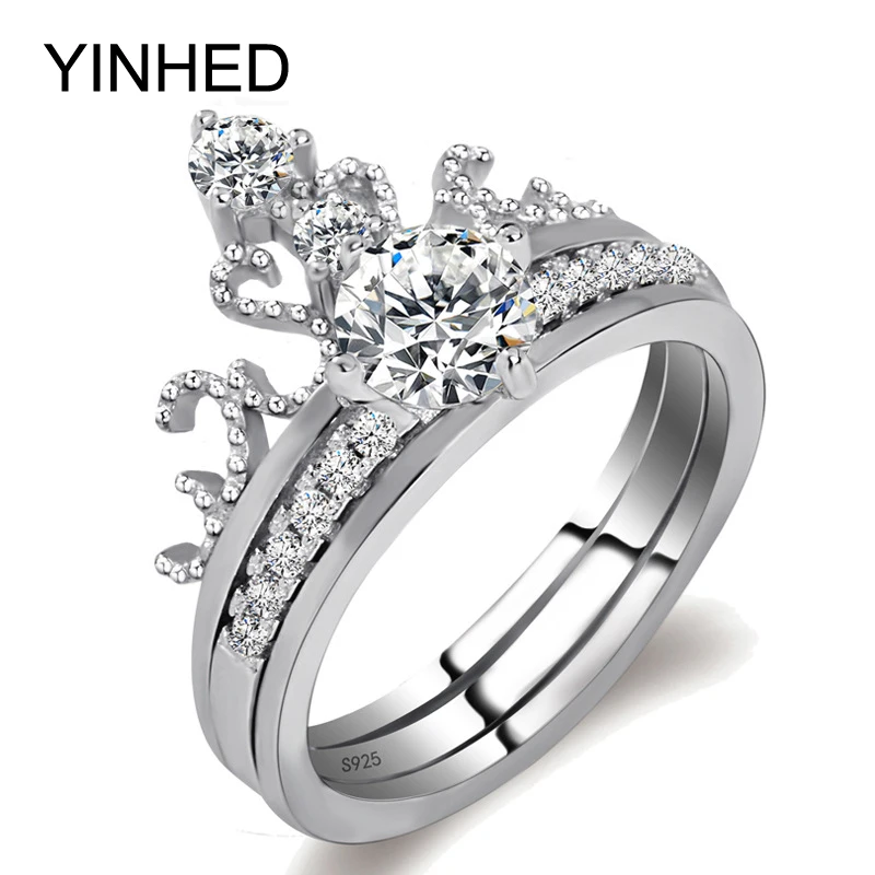 YINHED 2 шт. оригинал серебро 925 пробы набор обручальных колец 6 мм AAA циркон корона