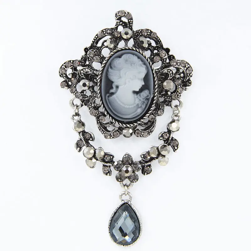 

DHL FEDEX EXPRESS SHIPPING Cheap Wholesale Antique Silver Alloy Vintage Style Queen Head Cameo Brooch Lady Scarf Pins
