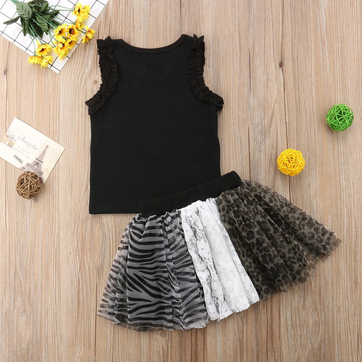 Детские Жилет для девочек топ + Леопардовый юбка-пачка наряд маленькой модная