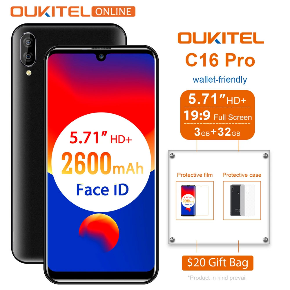 OUKITEL C16 Pro 5 71 ''Android 9 0 19:9 MT6761P 3 ГБ 32 смартфон отпечаток пальца Лицо ID