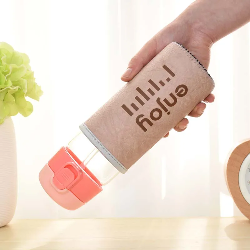 500 мл Новая Стильная красочная стеклянная бутылка для воды с кожаным чехлом