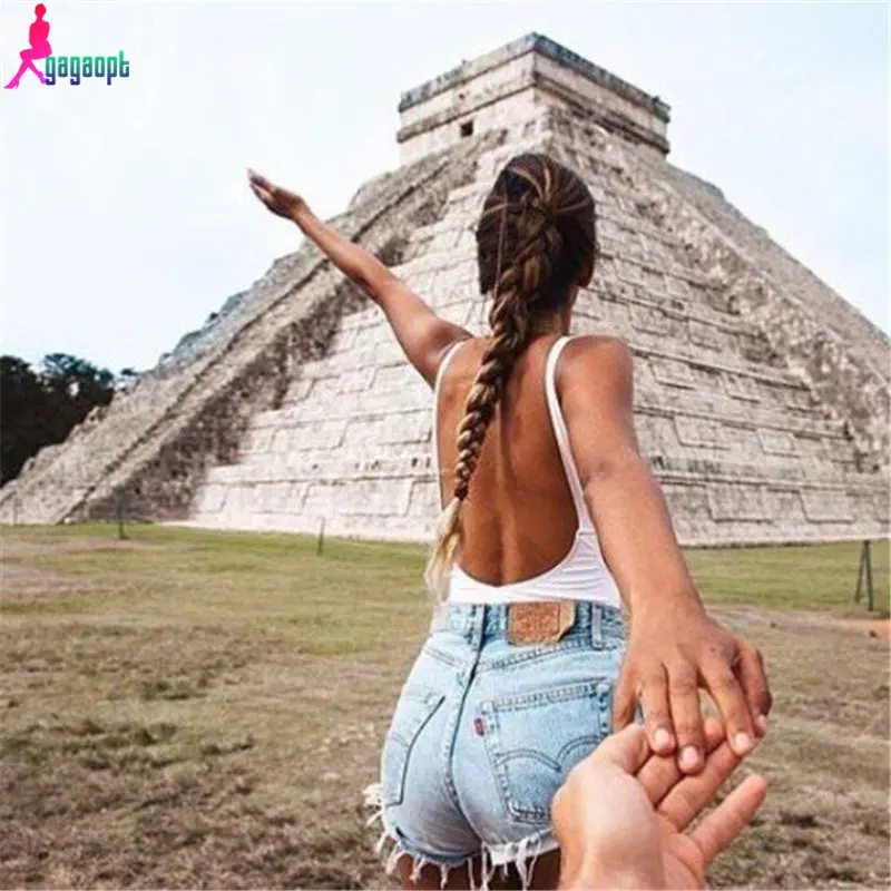 Женское боди без рукавов сексуальное облегающее с открытой спиной для фитнеса