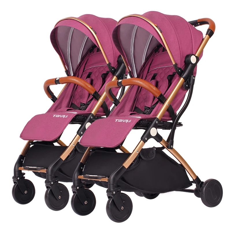 TIANRUI twins детская коляска на колесиках может присесть и расколоть Детские Портативные складные два ребенка двойной автомобиль - Цвет: Белый