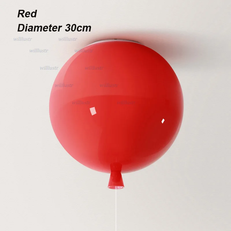 Red Diameter 30cm Многоцветный воздушный шар, потолочный светильник для спальни, детской комнаты, детского сада, отеля, торгового центра, для детской комнаты, цветной современный стеклянный светильник - Цвет корпуса: Red Diameter 30cm