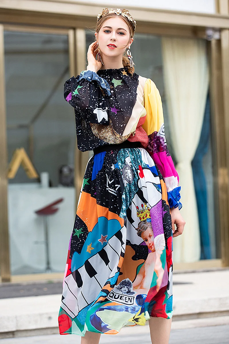 Весенний модный дизайнерский Женский комплект из 2 предметов топ с принтом Universe +