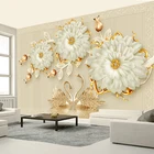 Роскошные 3D обои в европейском стиле, ювелирные украшения, цветы, фреска Лебедь, обои для гостиной, фона за телевизором, покрытия стен, Декор
