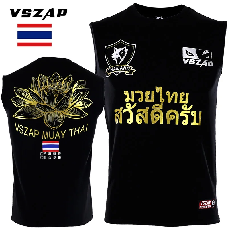 VSZAP wolf Boxing MMA T Shirt Gym Tee Shirts Multi-use Fighting Martial Arts Fitness Training Muay Thai T Shirt Men Homme