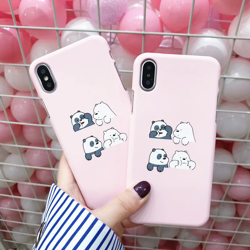 Чехлы для телефонов с забавным рисунком медведя панды iPhone X XS MAX XR Розовые жесткие