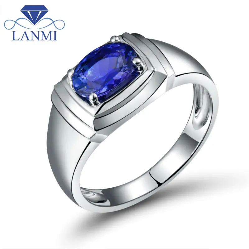 

LANMI Fashion 14Kt Белое Золото овальной 7x9 мм натуральный Танзанит обручальные кольца для мужчин WU0312A