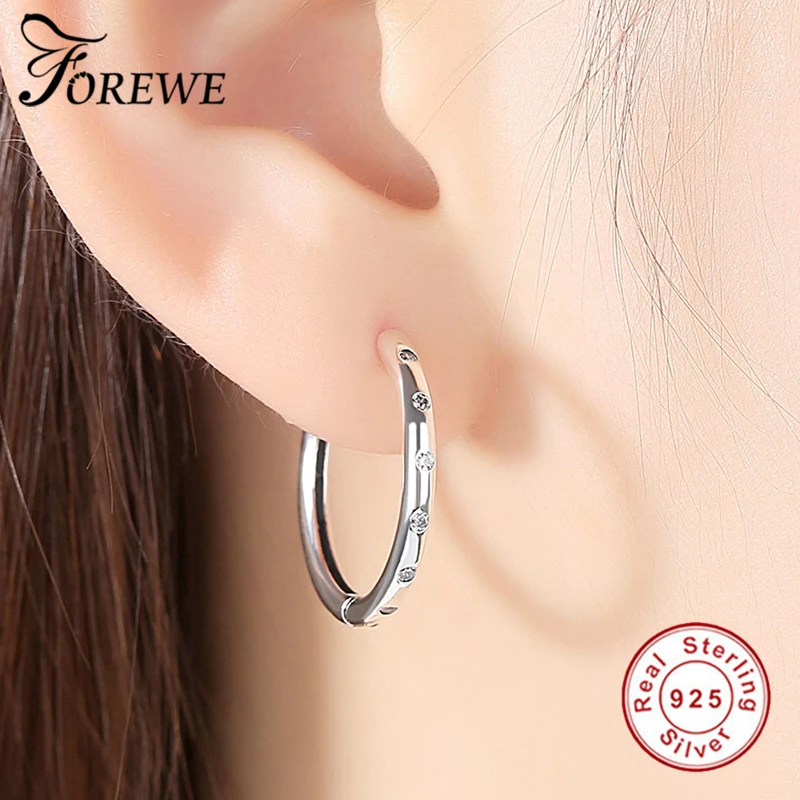 FOREWE, корейские серьги любителей 925 браслет из чистого серебра серьги-кольца с чистый Чешский хрусталь Для женщин ювелирные изделия