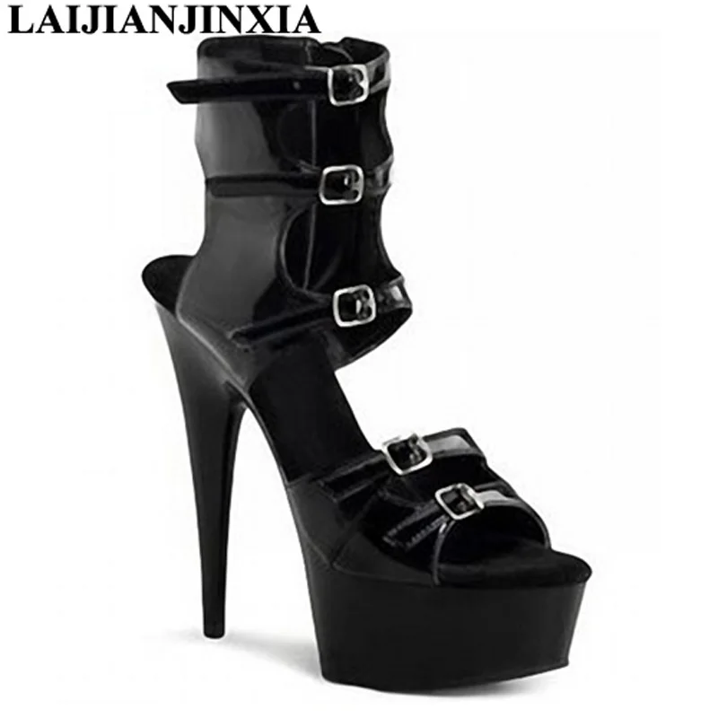 Sexy 15cm Buckle High-Heels Platform Shoes Night Party Pole Dancing Open Toe Shoes Ankle Boots Dance Shoes