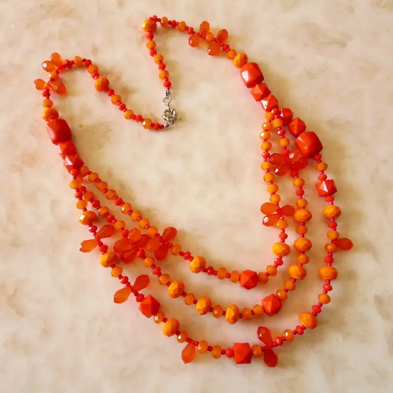 Оранжевое многослойное ожерелье из бисера длинное массивное подвеска ювелирное
