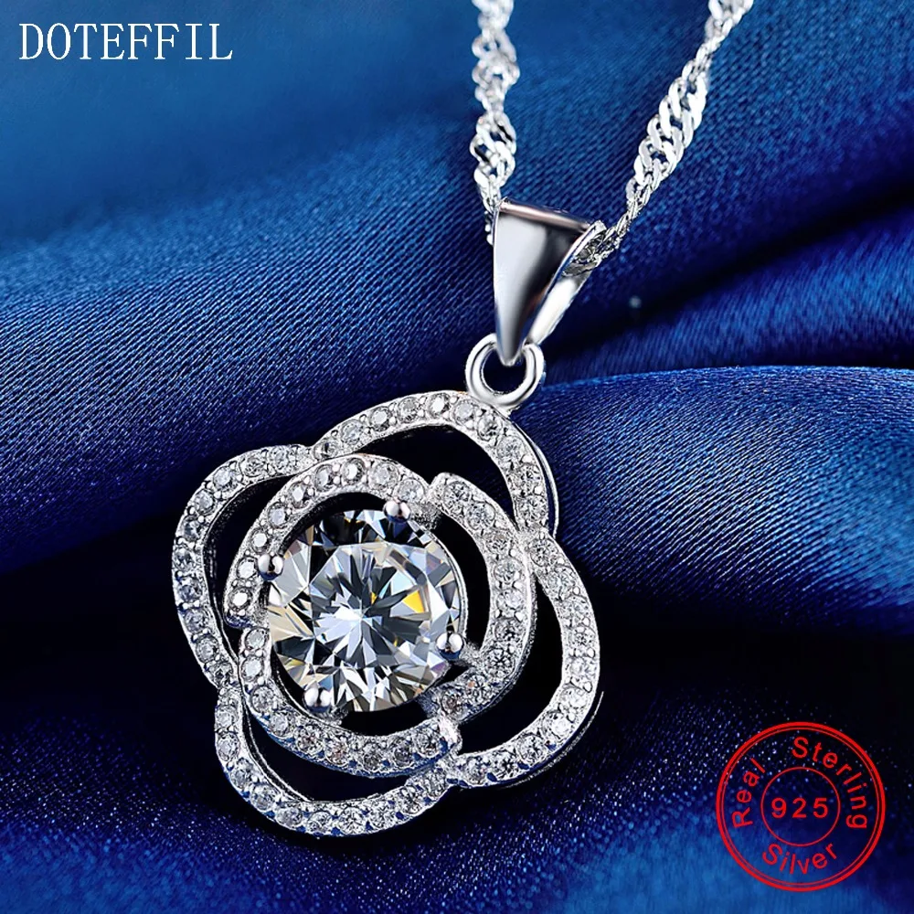 

Женское Ожерелье из стерлингового серебра 925 пробы с изящным цветком, 6 мм ожерелье из циркония, модные роскошные ювелирные украшения