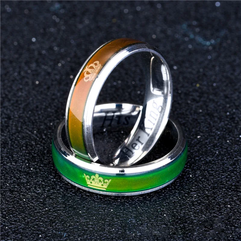 

New stainless steel temperature-sensitive color ring HER KING HiS QUEEN titanium steel couple ring jewelry accessories