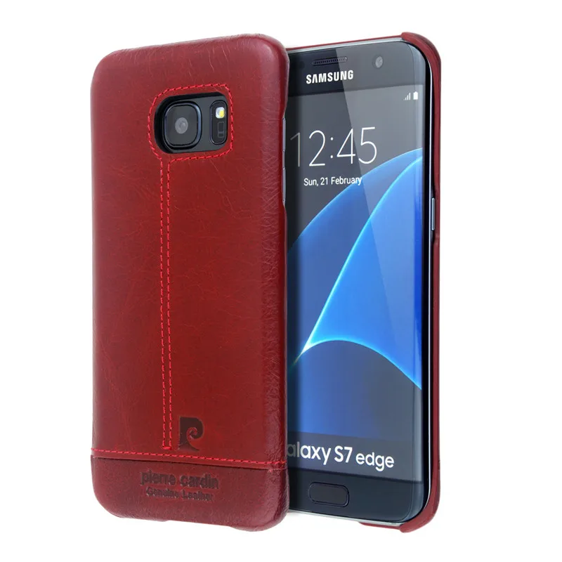 Luxury Pierre Cardin for Samsung Galaxy S7 edge Authentic Genuine Leather Vintage Cover Case Edge hard |