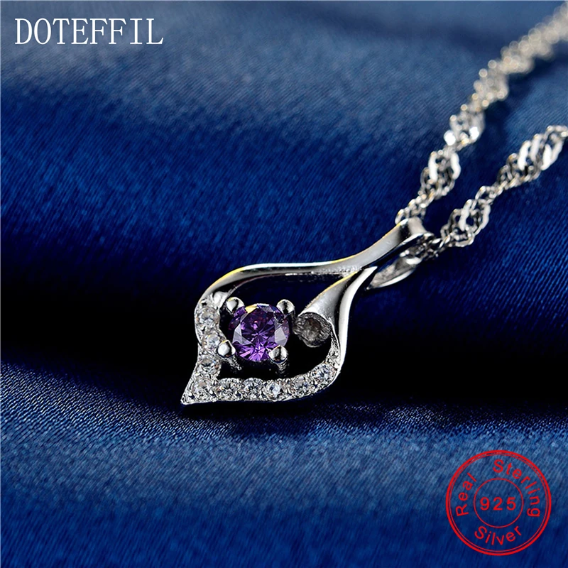Женское Ожерелье из 100% стерлингового серебра с фиолетовым цирконием модное