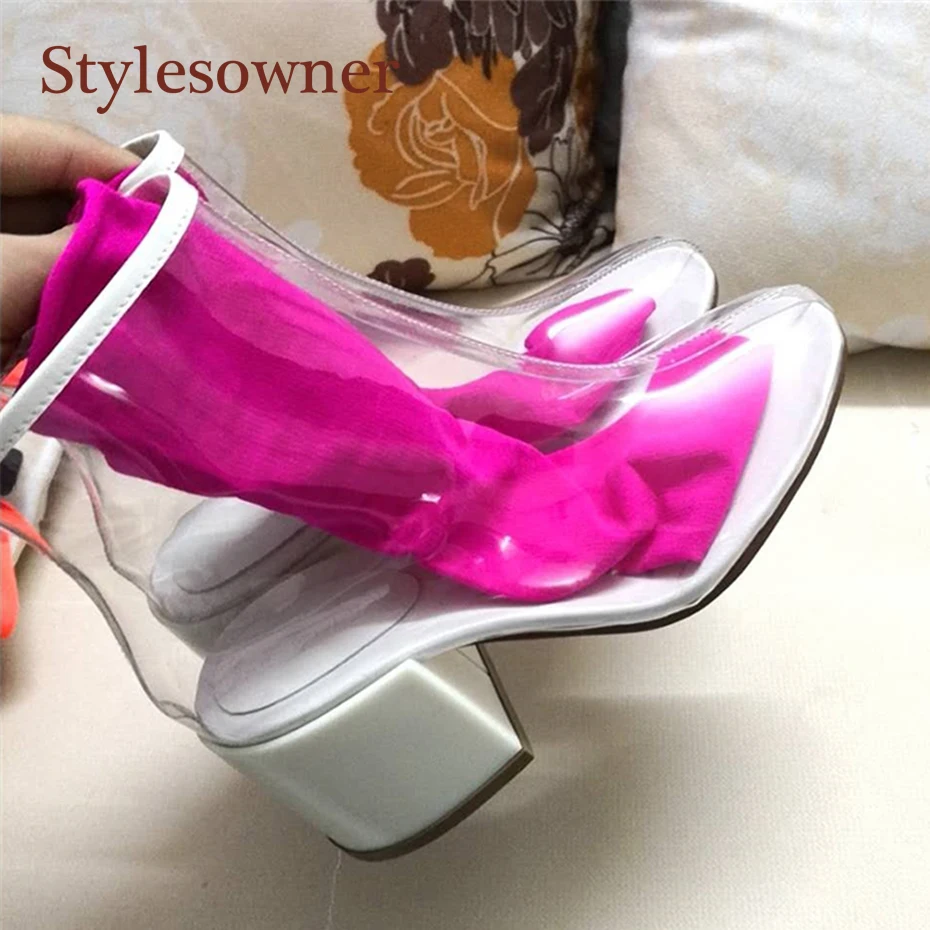 Stylesowner 2020 Горячие Модные женские ПВХ прозрачные сапоги с носками на массивном