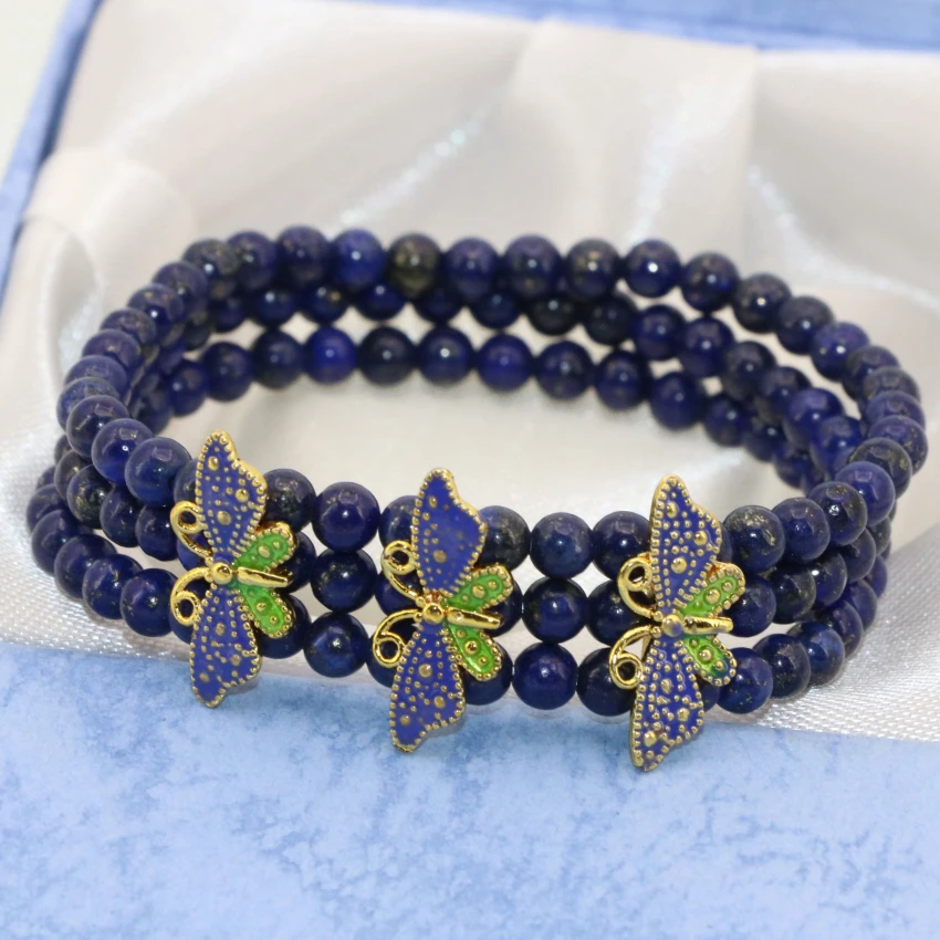 Натуральный голубой ляпис лазурит 4 мм круглые бусины 3 ряда Многослойные