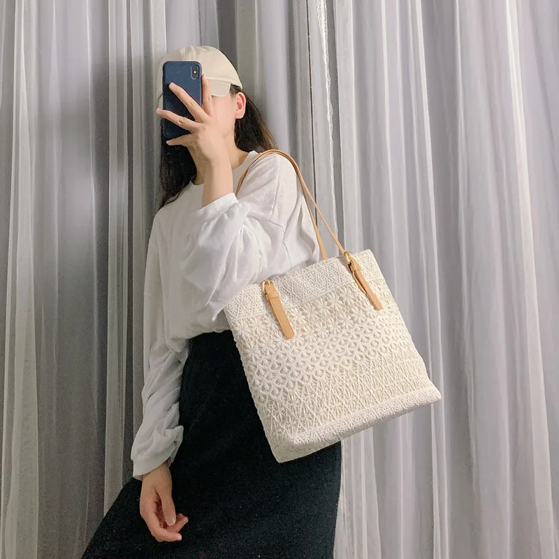 Новая брендовая соломенная сумка в богемном стиле женская с кружевами Большая