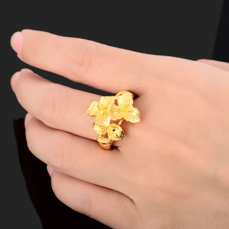 Hot sale! 24K GP gold Color wedding ring Big flower women for party size 6 7 8 9 anel diy | Украшения и аксессуары