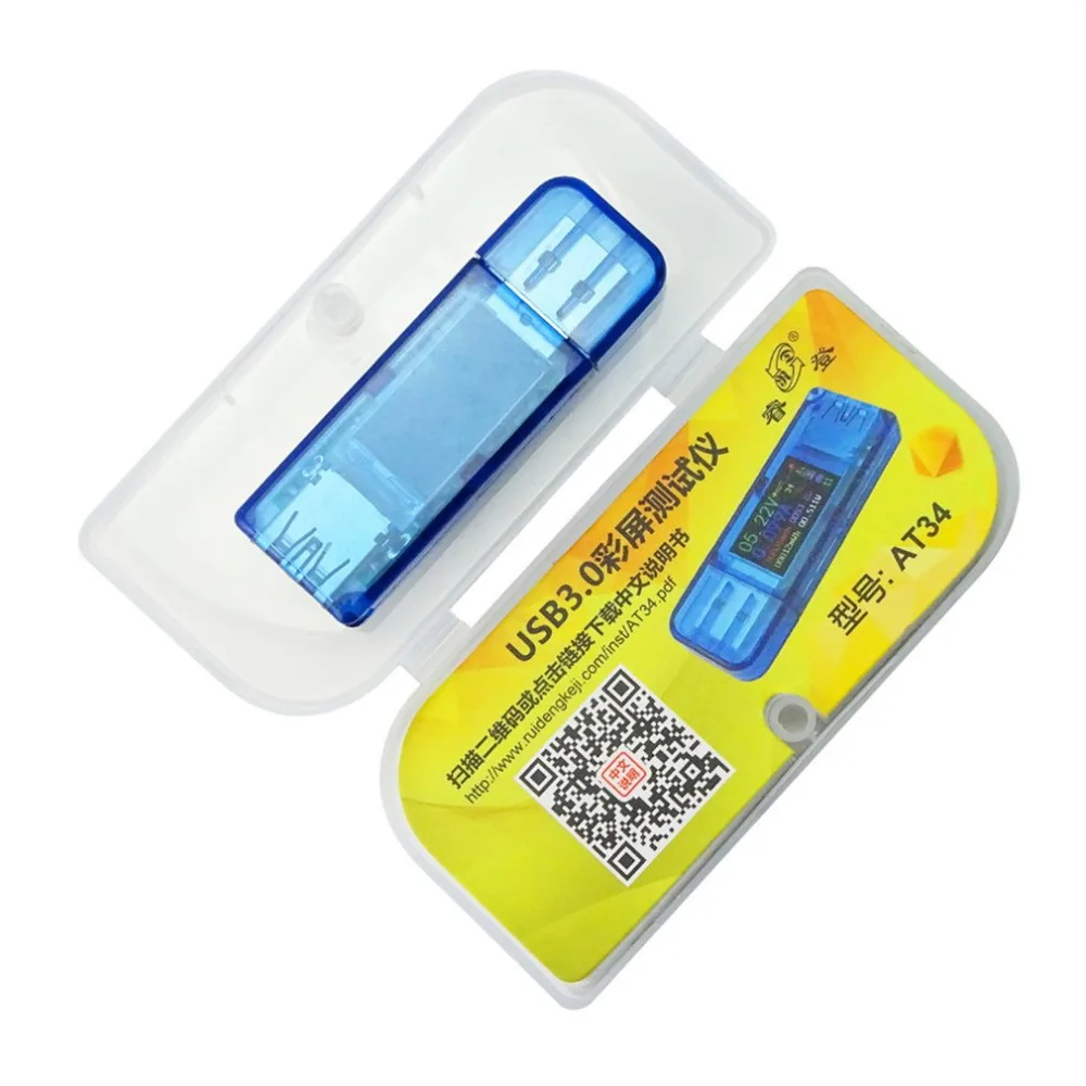 AT34 USB 3 0 IPS HD цветной тестер напряжения тока энергии эквивалент сопротивления