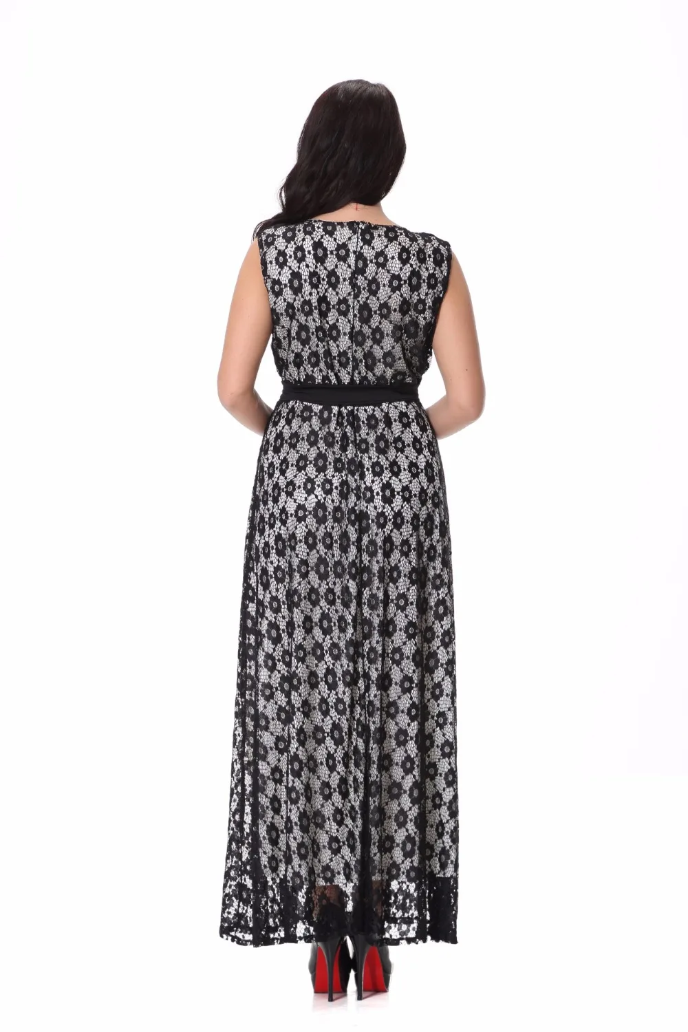 2017 женское элегантное кружевное вечернее платье больших размеров черные