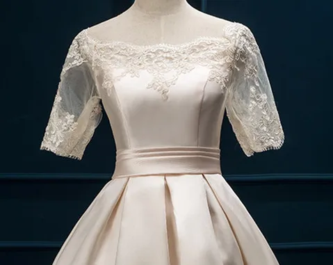 SSYFashion, красное вино, кружево, вышивка, Роскошный атлас, половина рукава, длинное вечернее платье, элегантное платье для банкета, Robe De Soiree - Цвет: Шампанское