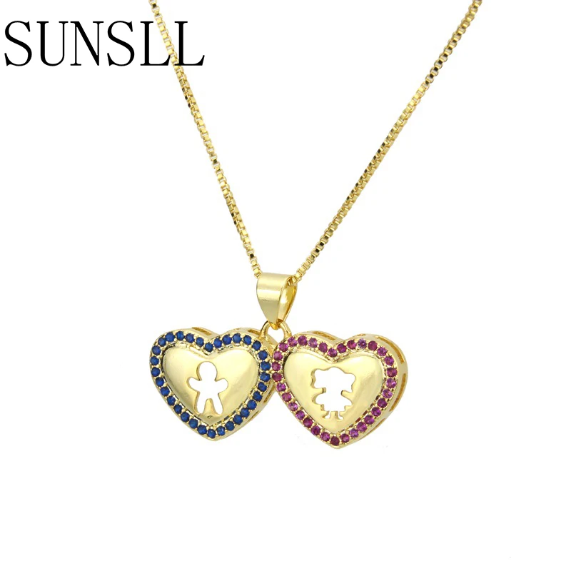 SUNSLL New Gold Copper necklace Cubic Zirconia Boy Girl Pattern Pendant Necklace Birthday Party Fashion Jewelry | Украшения и