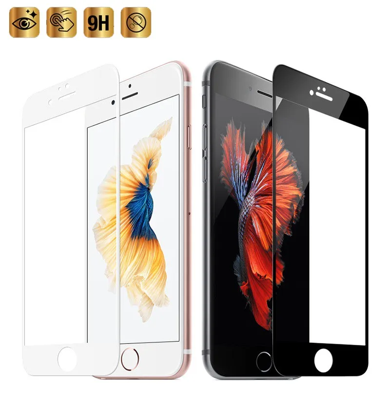 Высокое качество 9H полноэкранное цветное закаленное стекло для IPhone 5 5S 5C SE 6 6s 6plus 6s Plus 8 7 7Plus чехол с защитной пленкой для экрана