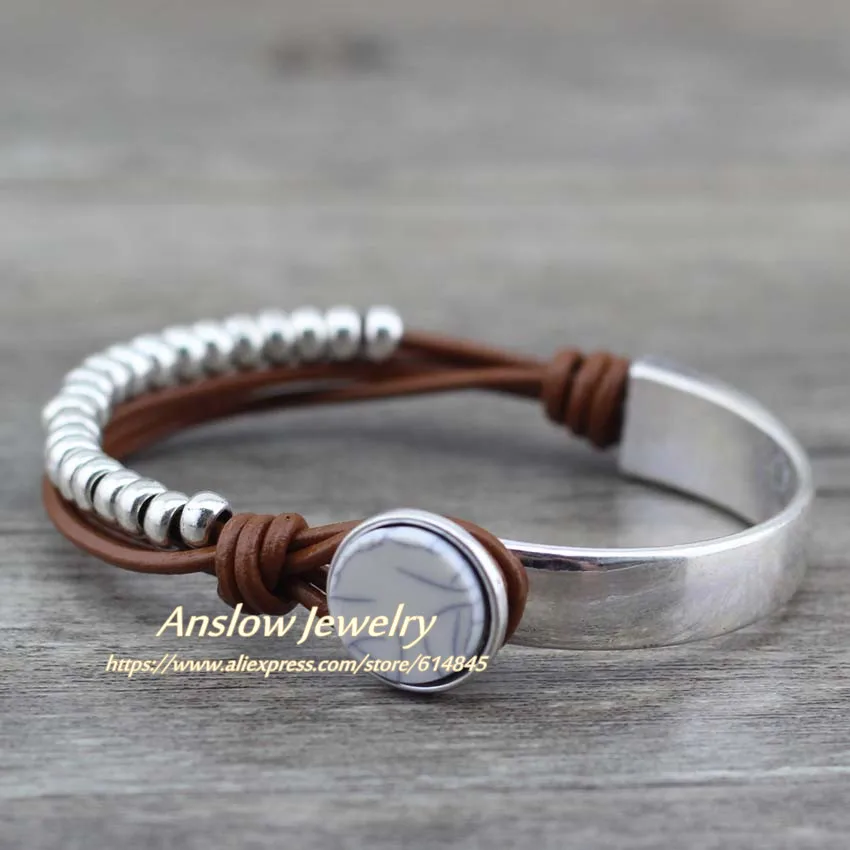 Anslow бренд ручной работы DIY кожаный браслет с бусинами для мужчин Pulseiras мужской браслет оснастки браслет ювелирные изделия подарок LOW0524LB