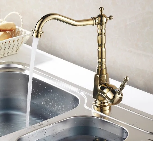 Роскошный латунный кухонный кран золотого цвета смеситель для кухонной раковины