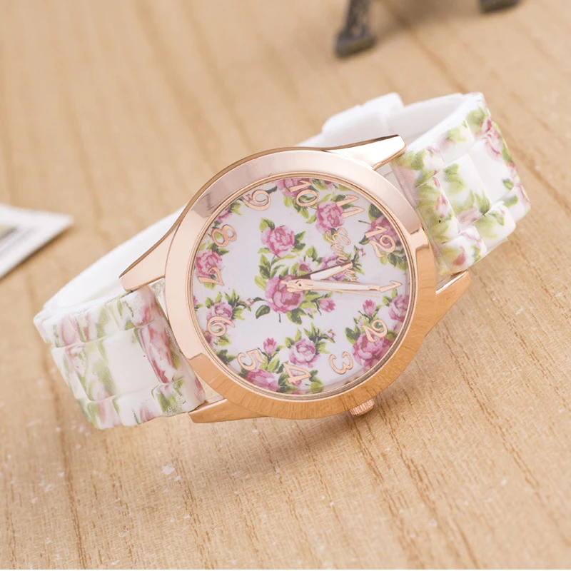 2018 New Fashion Ladies Print Flower Watch Silicone Strap Casual Quartz Dress Hot Sale Gift zegarek damski |