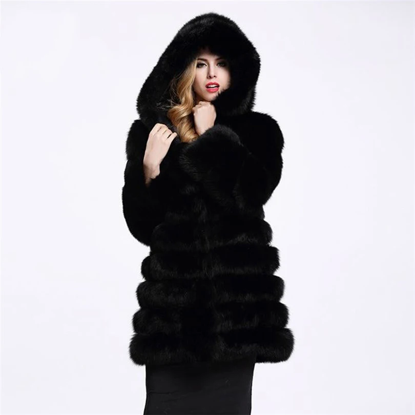 ZADORIN Winter Luxury Faux Mink Fur Coat Hooded Women Thick Warm Fluffy Faux Fur Jacket Ladies Coats Black Pink Fur Pele