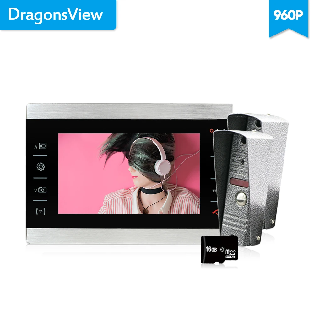 Видеодомофон Dragonsview 7 дюймов HD AHD 960P с 2 камерами поддерживает электронный | Видеодомофон -32913065959