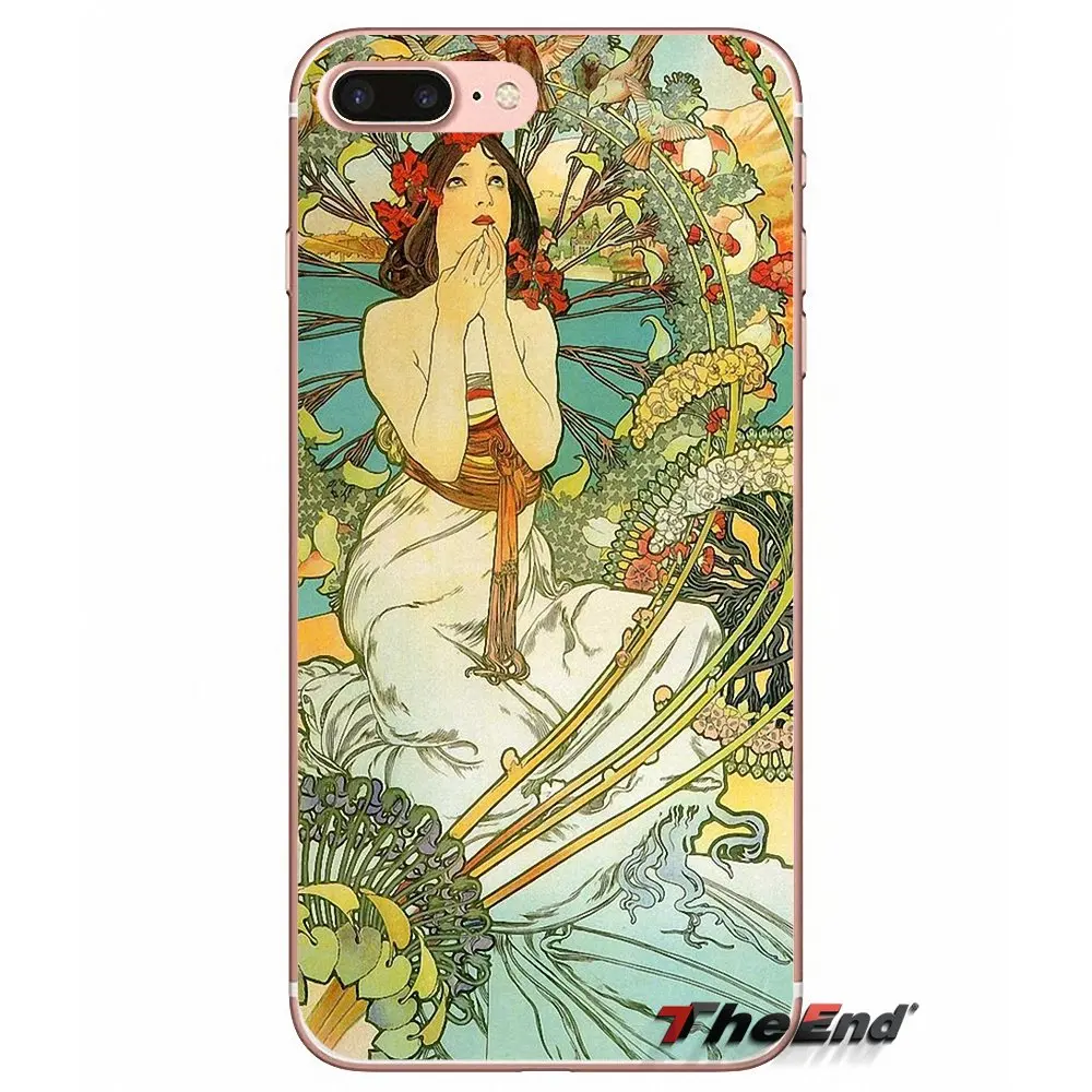 Мягкий чехол ALPHONSE MUCHA для iPhone XS Max XR X 4 4S 5 5S 5C SE 6 6S 7 8 Plus Samsung Galaxy J1 J3 J5 J7 A3 A5 | Мобильные
