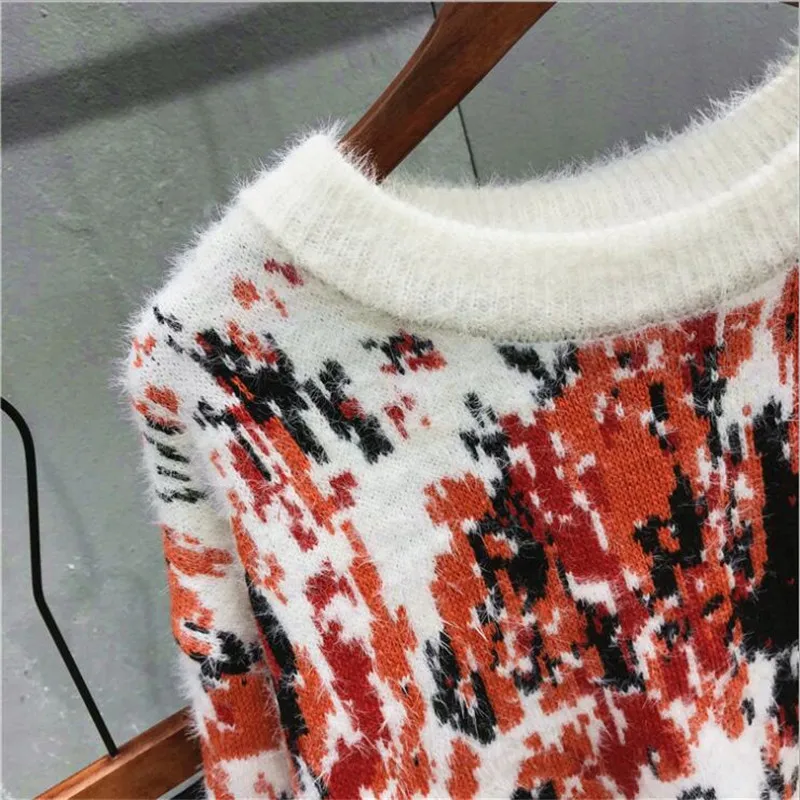 2019 осенний и зимний круглый воротник контрастного цвета Леопард свободные