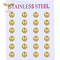 fgifter wholesale 6mm ball earrings gold stainless steel ear stud jewelry women men children earring gifts 12 pairs