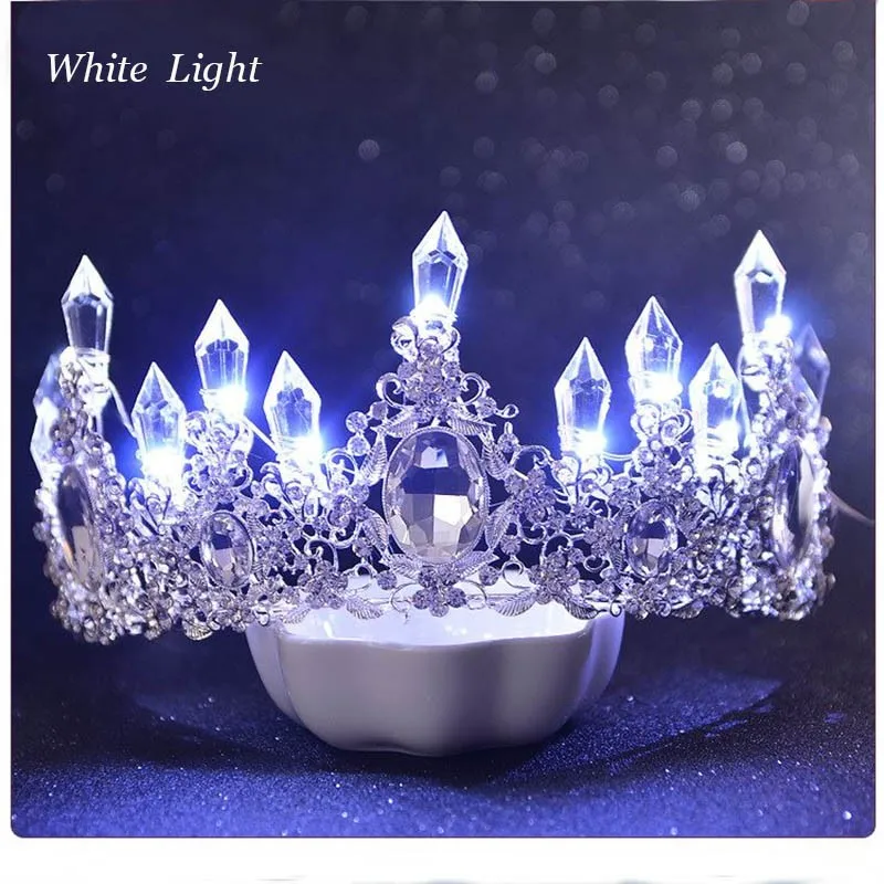 White light Сияющие хрустальные стразы, диадемы для невесты, Женский светодиодный светильник, короны, украшения для волос, ювелирные изделия, свадебная корона, диадема ML708 - Окраска металла: White light