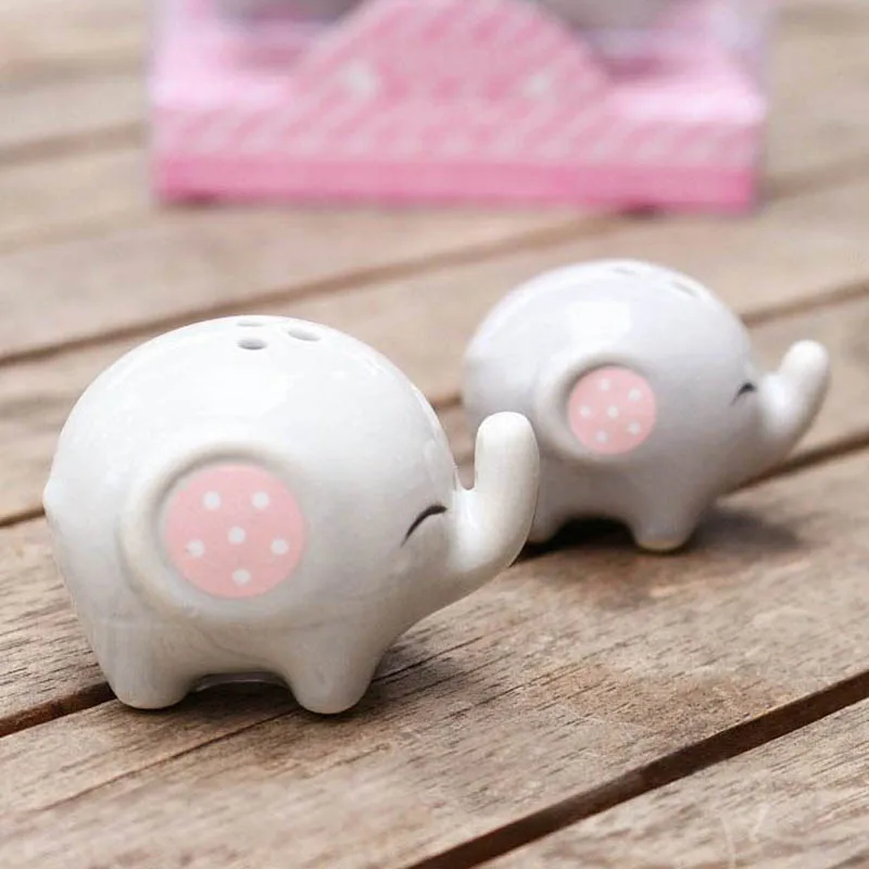 100 шт. = 50 компл./лот Baby Shower Mommy And Me Little Peanut Elephant Ceramic шейкер для соли и перца