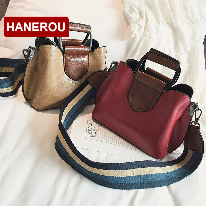 HANEROU винтажные женские сумки мессенджеры с широким ремешком мини сумка на плечо
