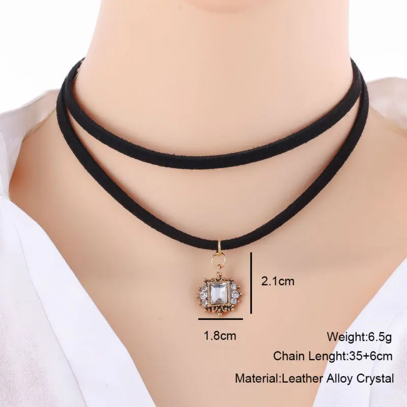 Ожерелье-чокер из искусственной кожи с подвеской в виде месяца и кристаллов |