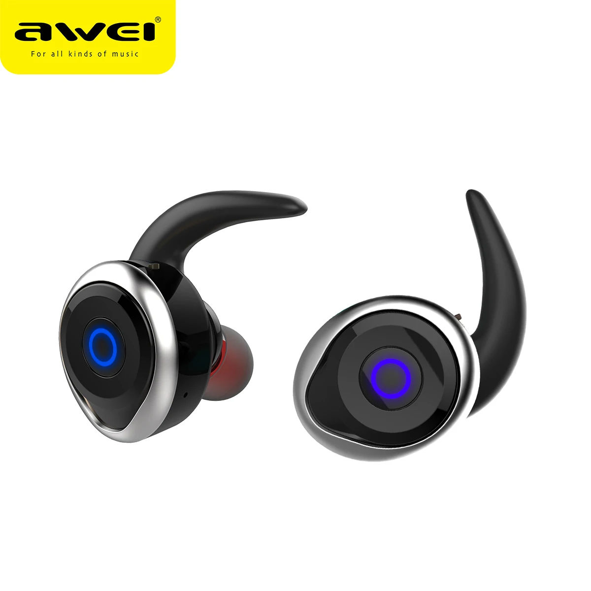 AWEI T1 TWS Bluetooth наушники настоящие Беспроводные наушники с микрофоном стерео мини гарнитура для телефона с микрофоном - Цвет: Silver