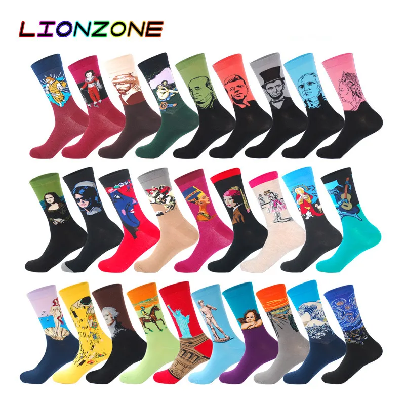 Носки LIONZONE мужские повседневные из чесаного хлопка модные смешные с