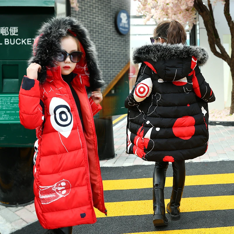 

Girls Winter Clothing White Duck Down Jacket Thick Long Down Jacket Girl Teen Down Jacket Children Winter Cartoon Cotton Coat