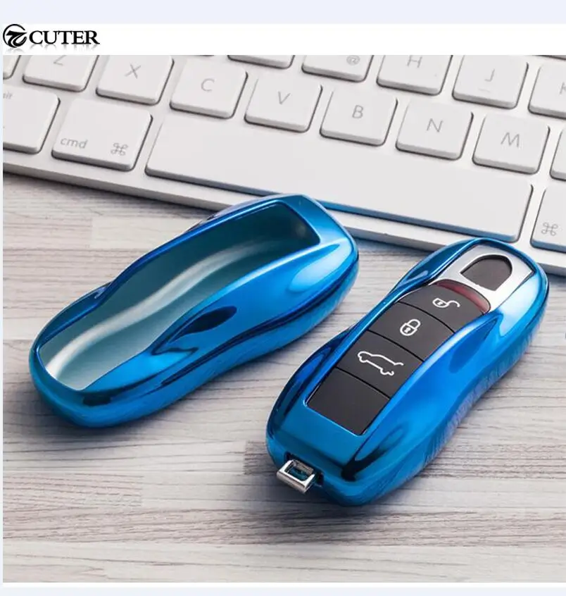 BLUE Горячая ТПУ чехол для ключей автомобиля для Porsche Cayenne Macan Panamera 911 991 Boxster Cayman - Название цвета: BLUE
